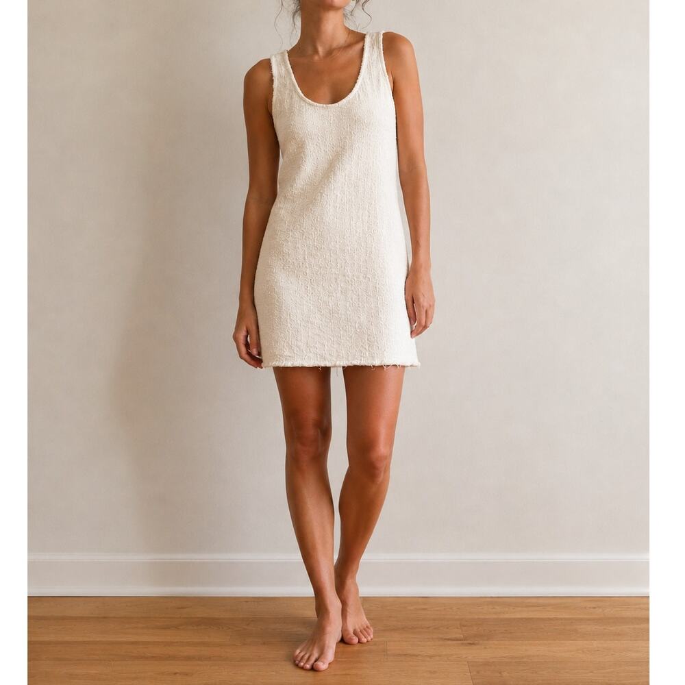 Rag & Bone White Tweed Mini Dress Denim Kimmie Raw Hem Coastal Indie -Small - Picture 1 of 8